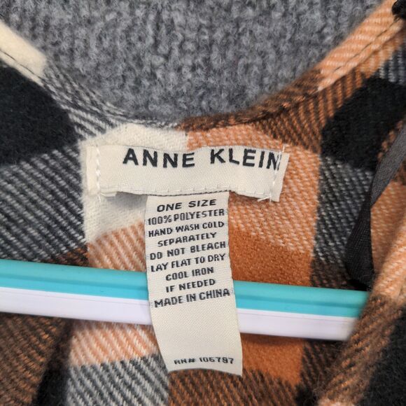 Anne Klein Women's Poncho Cape Multicolor One Size Plaid Fringed Polyester - Picture 8 of 8